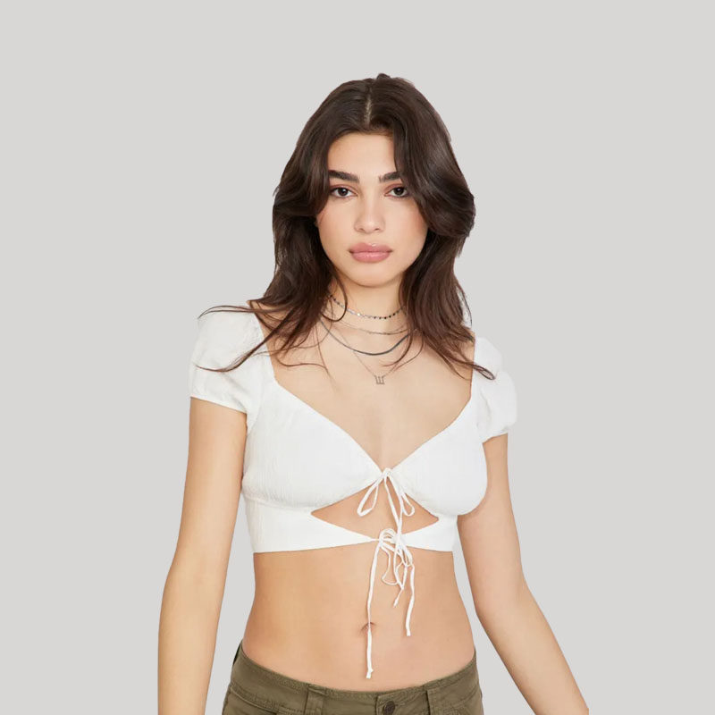 GARAGE纯元女士短款T恤夏季新款漏空短袖漏脐胸衣青春活力少女