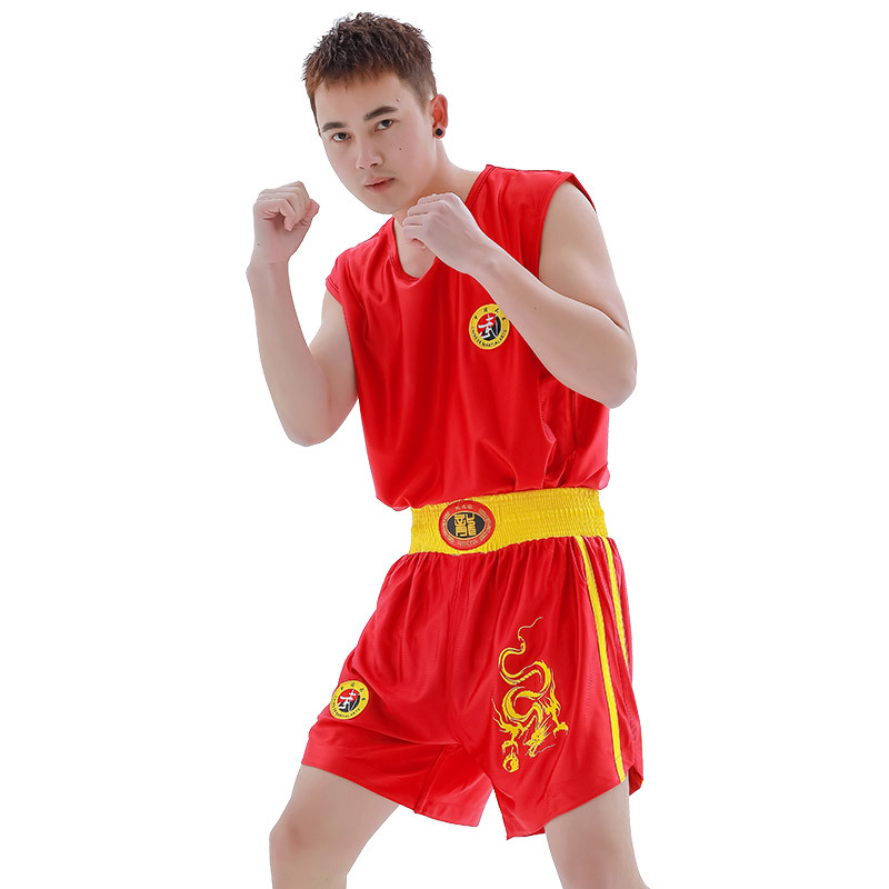 武术散打训练服刺绣缎面新款套装