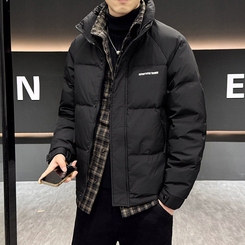 冬季假两件羽绒棉服男2025新款潮加厚防寒服短款冬装连帽外套青年