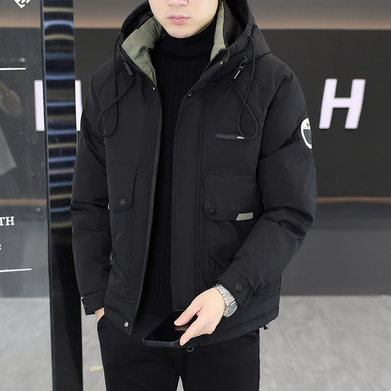 羽绒棉服男冬季加厚2025新款短款轻薄潮流连帽工装派克服保暖外套