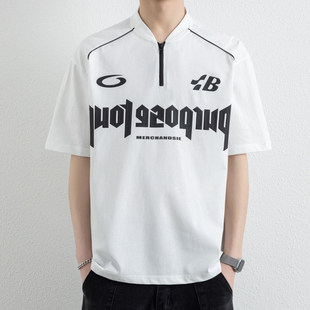 半拉链polo衫男款短袖2026新款夏季半高领半袖t恤丝光棉立领卫衣