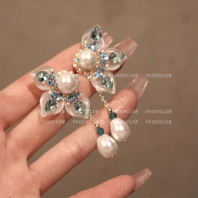 温柔气质复古水晶法式花瓣耳饰