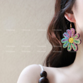 YOUJUclub 夏至未至 海边度假风超仙清新彩色花朵耳环蚊香盘耳夹