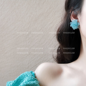 YOUJUclub 甜美夸张森系立体花朵花瓣耳钉蚊香盘耳夹 蓝色贝壳花