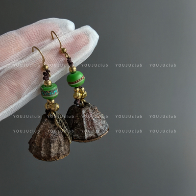 邮橘-青萍～新中式民族风复古文艺莲蓬叶子做旧耳环蚊香盘耳夹女