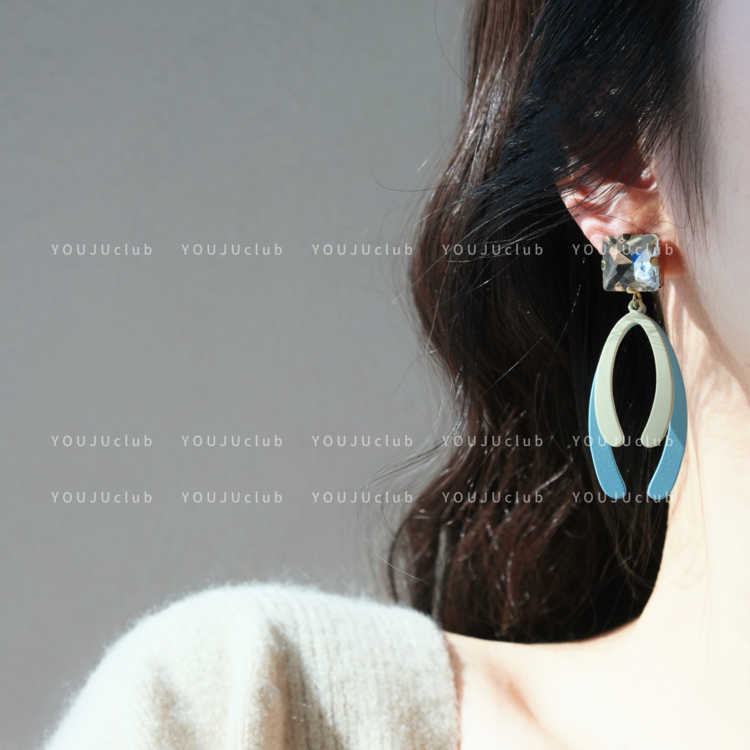 YOUJUclub-明月昭～浅蓝色韩系几何复古文艺温柔耳环蚊香盘耳夹女,饰品/流行首饰/时尚饰品新,耳环,淘宝优惠券,粉丝福利购,淘宝优惠卷