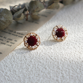 法式 邮橘 沦陷浆果红 复古精致酒红色丝绒气质高级感珍珠耳钉耳夹