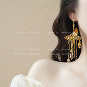 重工华丽橘色蝴蝶流苏夸张长款 YOUJUclub 韵染之蝶 耳环耳夹仙女