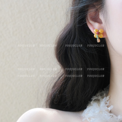 YOUJUclub黄色小花~甜美镶钻耳环