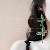 夸张耳环蚊香盘耳夹 氛围感绿色蝴蝶花朵长款 YOUJUclub 灵动蝶恋