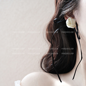 耳环蚊香盘耳夹女 黑色蝴蝶结丝带甜美长款 YOUJUclub 缎面玫瑰花