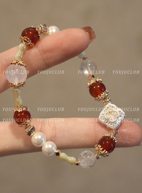 显白撞色红色珍珠文艺复古手串