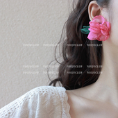 YOUJUclub 仙气飘飘森系少女撞色雪纺纱花朵耳环蚊香盘耳夹 花海