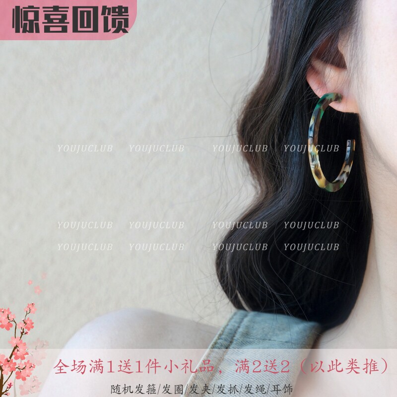 YOUJUclub-米兰往事~复古琥珀色豹纹c型圆圈秋冬耳环蚊香盘耳夹女