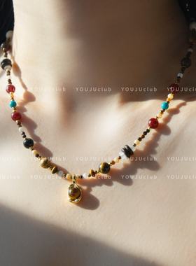 邮橘-墨染风吟～美拉德咖色琥珀石复古新中式锁骨链设计感项链女