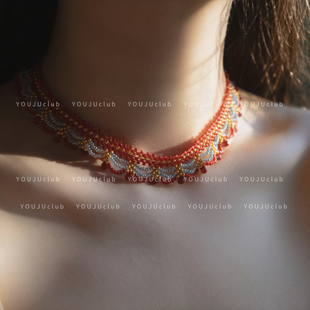 YOUJUclub-塞纳午后～多层新中式国风复古红色串珠异域风情项链女