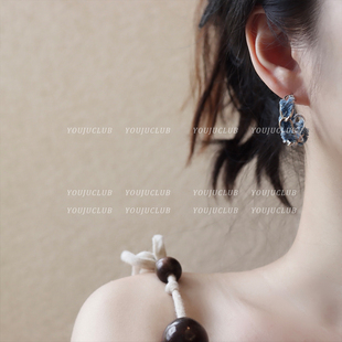 独特耳环蚊香盘耳夹 韩国ins休闲甜酷个性 YOUJUclub 蓝色牛仔圈