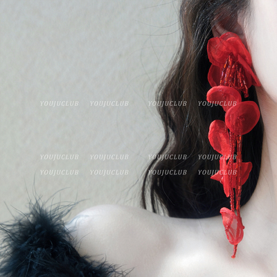 安可雷浪漫氛围感雪纺新娘耳饰