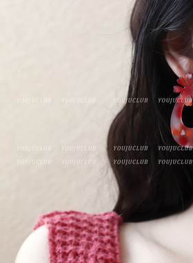 YOUJUclub-红颜花~显白复古气质红色花朵甜美气质设感计耳环耳夹