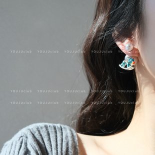 YOUJUclub-摇摇马～湖绿色小马珍珠可爱高级感珐琅小众本命年耳环