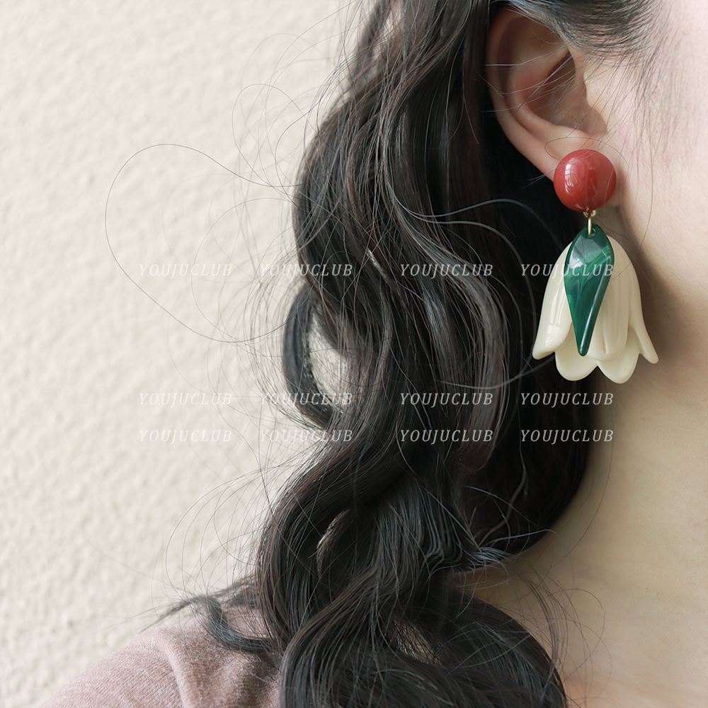 YOUJUclub复古港风显脸小设计感花朵耳环