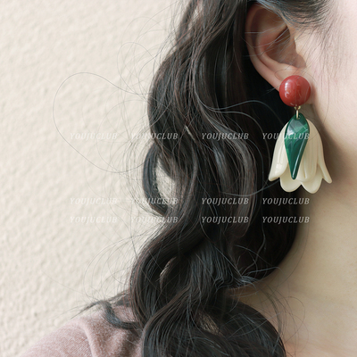 YOUJUclub复古港风显脸小设计感花朵耳环