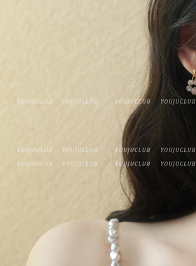 YOUJUclub-可爱到冒泡~温柔粉紫色猫眼石小巧水晶耳环蚊香盘耳夹