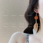 YOUJUclub 追寻风 卡其色木质复古羽毛超仙名族风耳环蚊香盘耳夹