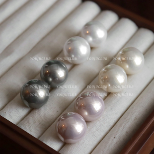 YOUJUclub-大馒头20mm珍珠复古法式优雅简约强光耳钉蚊香盘耳夹女