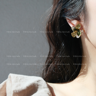 YOUJUclub-空庭序～法式复古立体花朵气质艺术生耳环蚊香盘耳夹女
