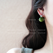 YOUJUclub 复古高级感港风绿色圆球锆石贵气质耳钉耳夹女 山涧绿