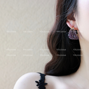 YOUJUclub-刹那烟火~高级感紫色法式精致水晶串珠港风复古耳环女