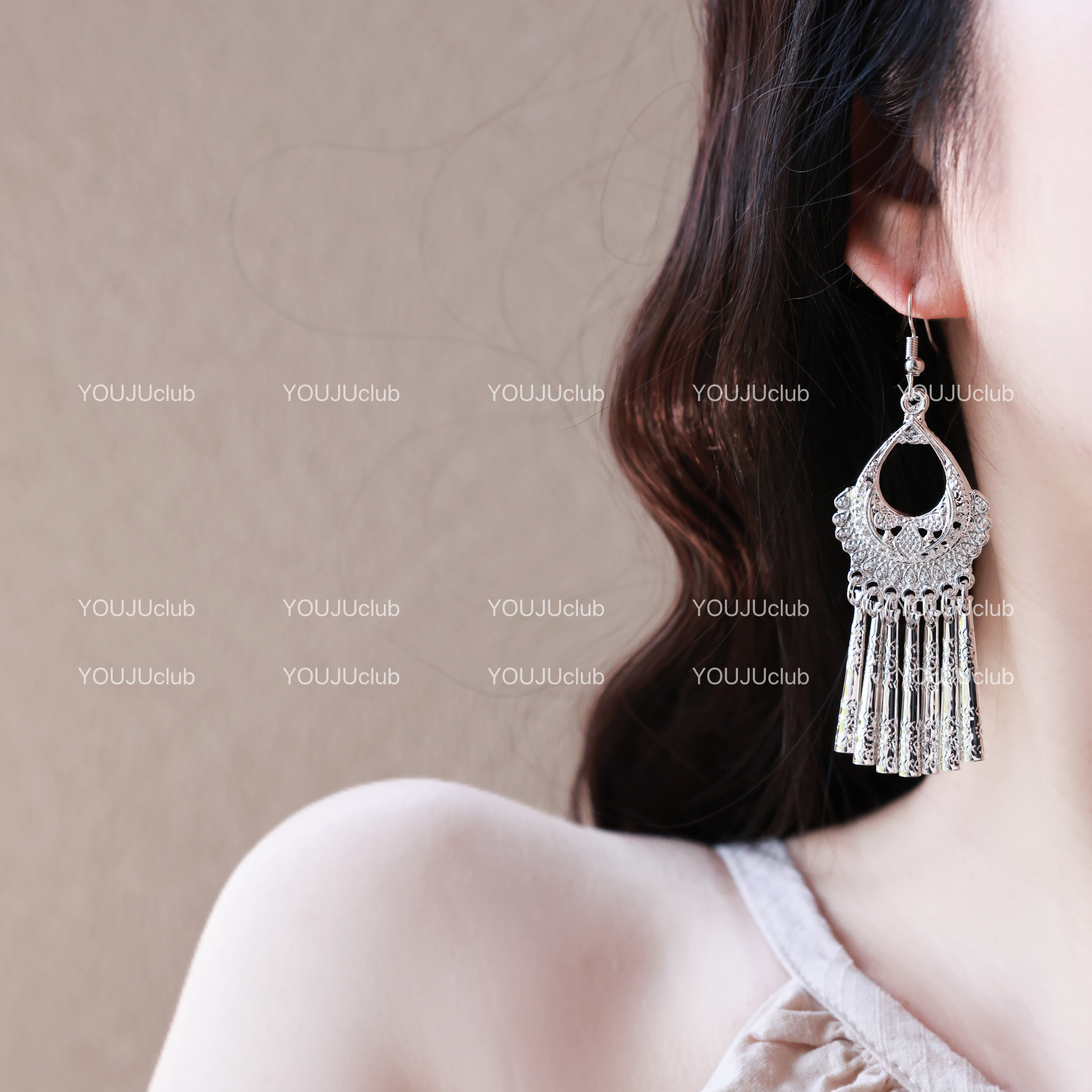 YOUJUclub-聆风轻步~苗银流苏新中式气质民族风耳环蚊香盘耳夹女,饰品/流行首饰/时尚饰品新,耳环,淘宝优惠券,粉丝福利购,淘宝优惠卷