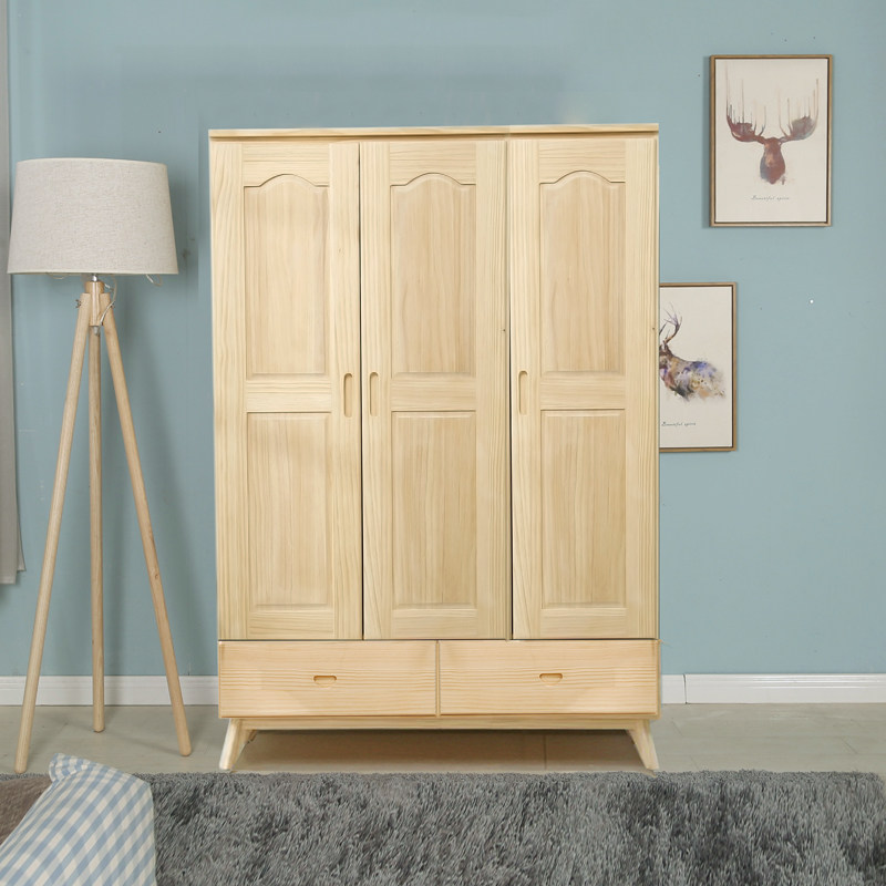 松木衣柜现代简约原木质简易组装衣柜衣橱柜子家用卧室全实木衣柜