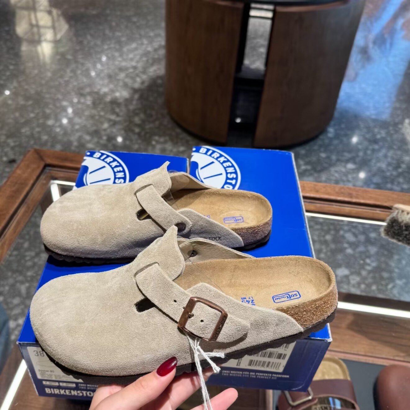 德国勃肯鞋女半拖Boston博肯秋冬真皮窄版软底拖鞋男包头宽版凉拖