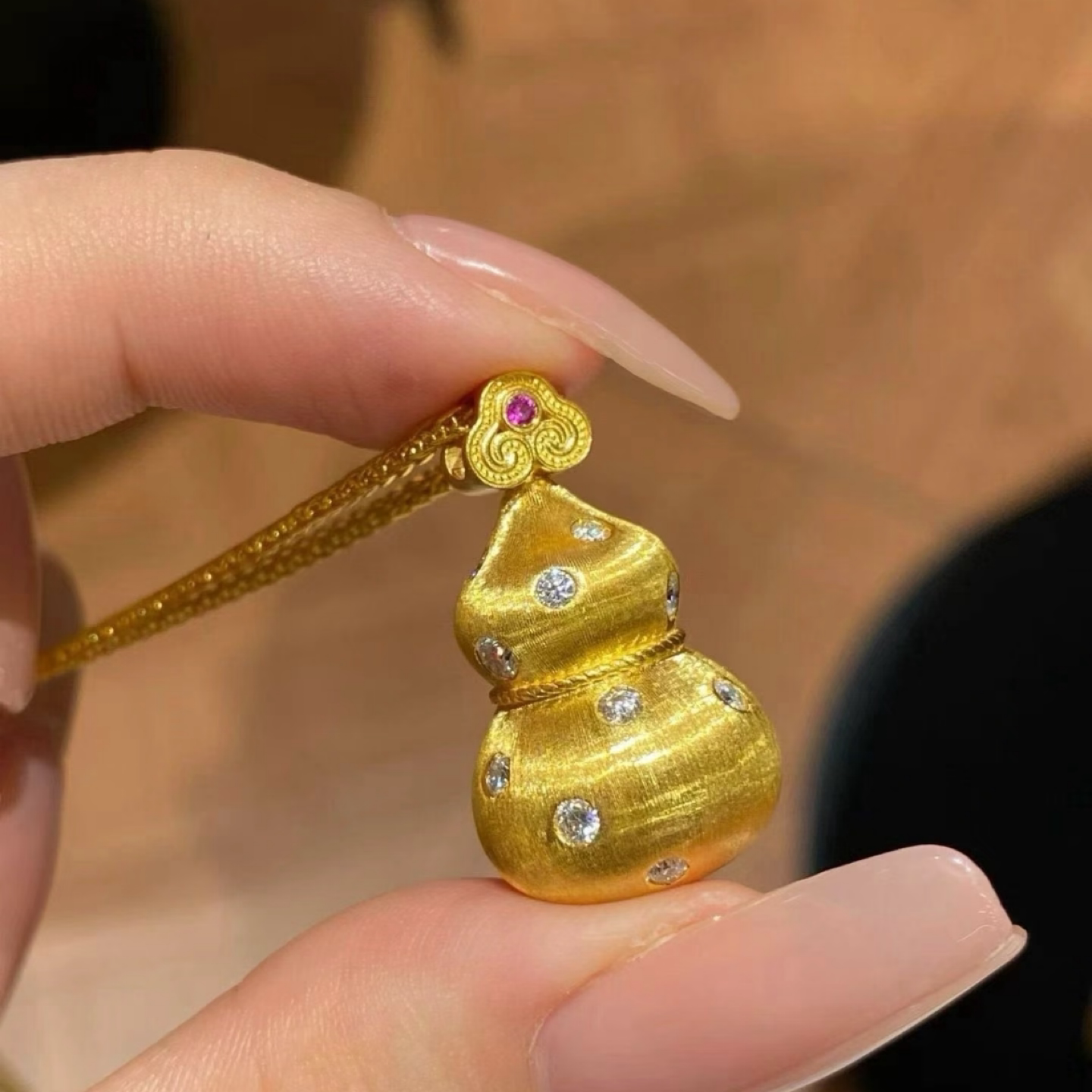 金包银点钻葫芦吊坠百搭不漏银