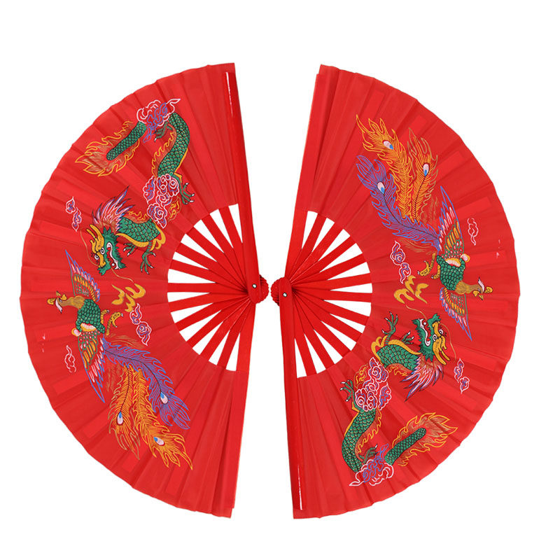 清语太极扇功夫扇响扇红色双扇竹骨左右手对扇铜钉武术扇练表演扇
