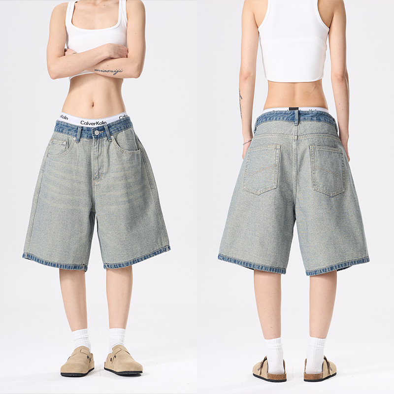 美式潮牌反面设计牛仔短裤男中裤