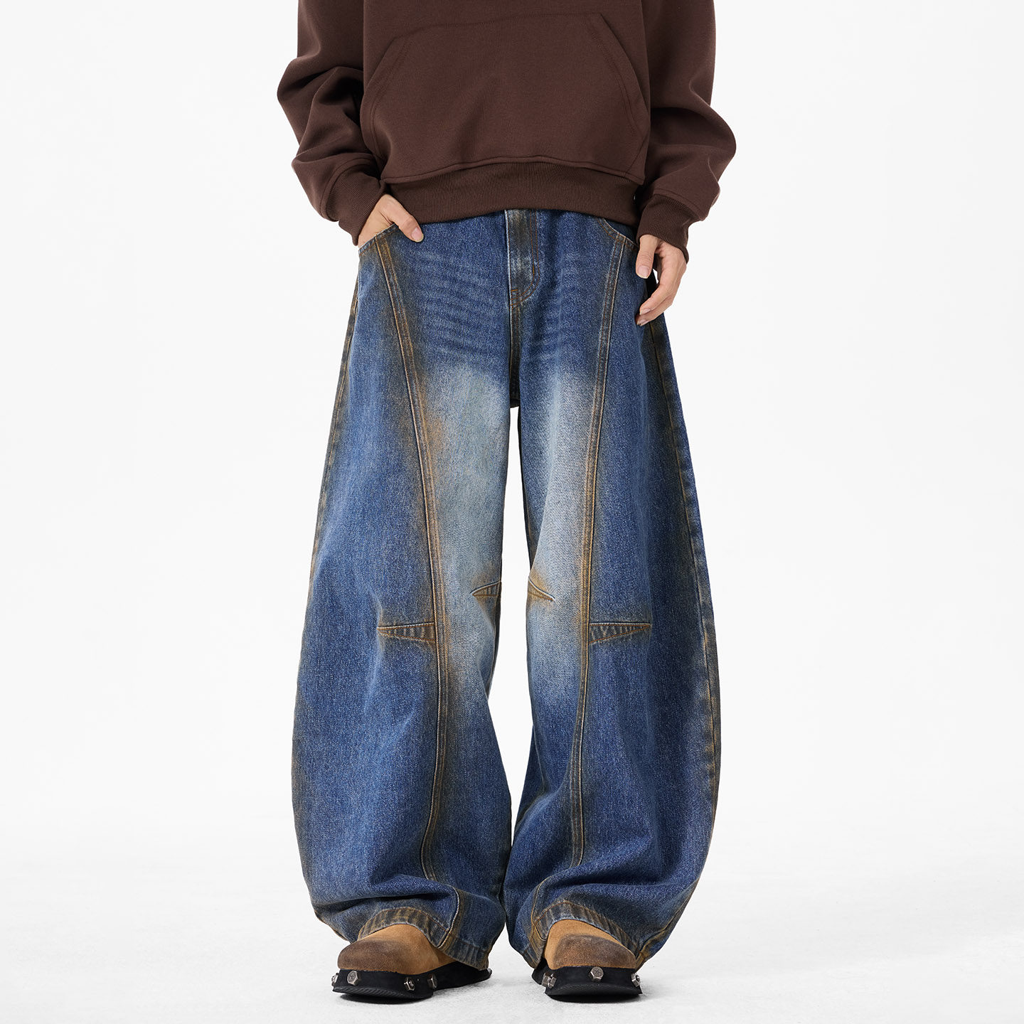 2025新款男士弯刀阔腿牛仔裤长裤