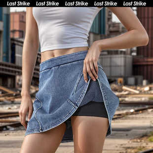 牛仔运动半身裙女高腰假两件防走光高弹瑜伽服休闲网球健身短裙裤