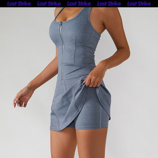 美式 连体网球裙瑜伽健身防走光跑步速干短裙运动连衣裙女背心专业