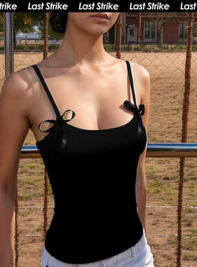 Last Strike美式小众显白纯色细肩带运动背心女性感瑜伽休闲上衣