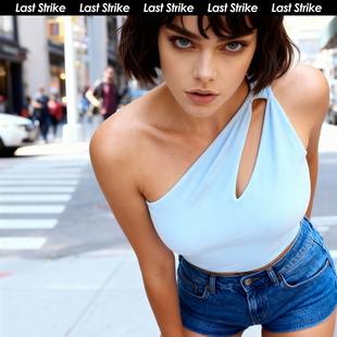 Last 显瘦小性感运动上衣夏 Strike不对称单肩瑜伽背心女蓝色修身