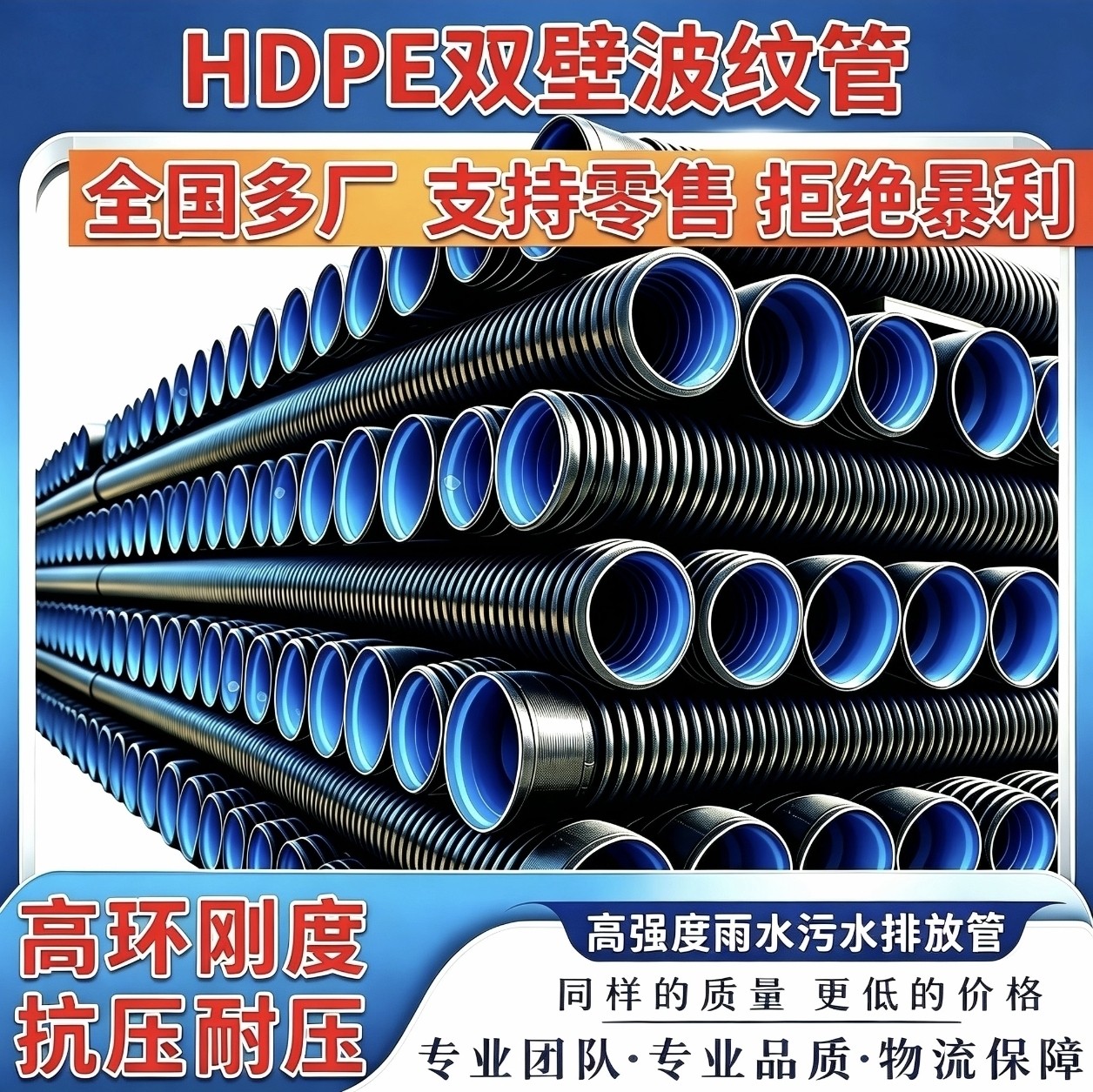 国标HDPE双壁波纹管市政雨污图片