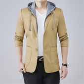 上衣春秋装 外套大码 新款 有帽长袖 轻薄连帽休闲小西服男士 西装 修身