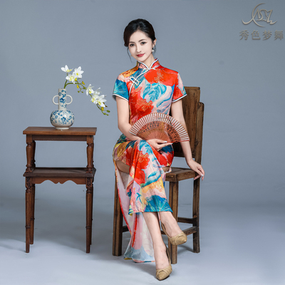 夜上海日常走秀大码旗袍2026复古大气古风古韵长款连衣裙高考旗袍