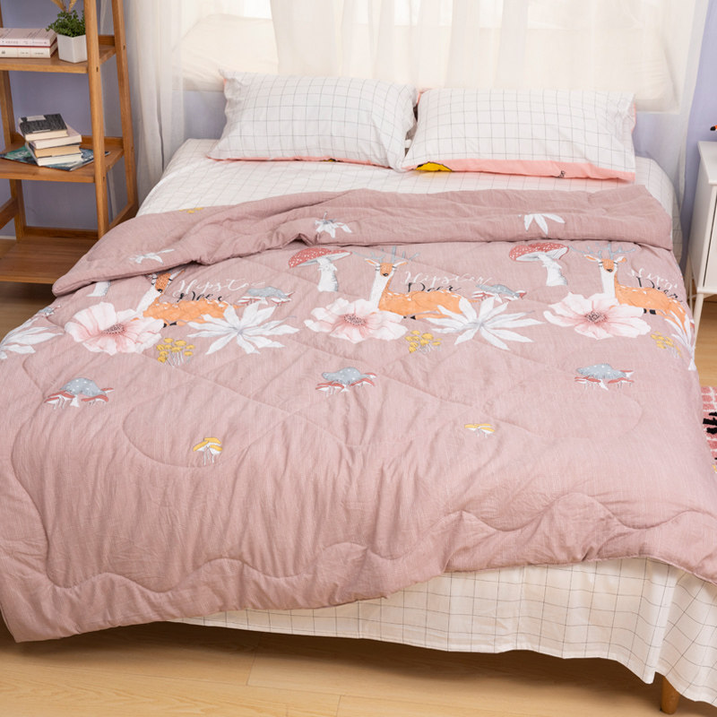 香芋谷色夏凉被双人薄被子水洗棉轻柔双面卡通印花清新空调被春秋