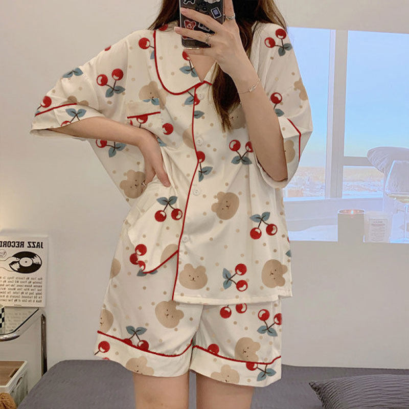 网红款睡衣女甜美可爱夏季开衫短睡袍/浴袍