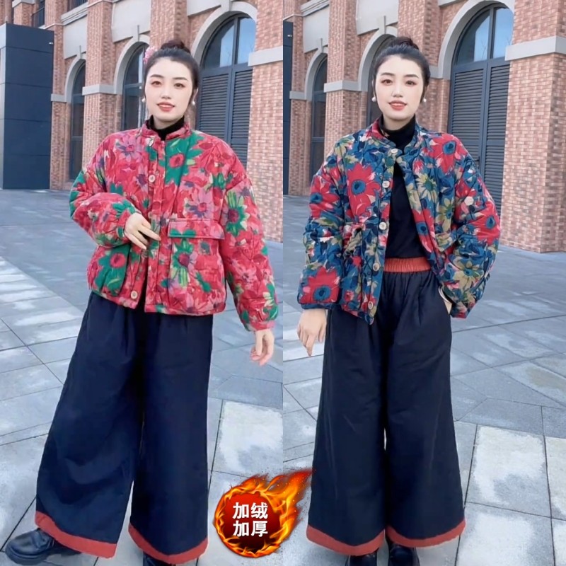 冬季爆款复古加绒加厚棉袄棉服保暖棉衣百搭加棉哈伦裤两件套女,女装/女士精品,时尚套装,淘宝优惠券,粉丝福利购,淘宝优惠卷