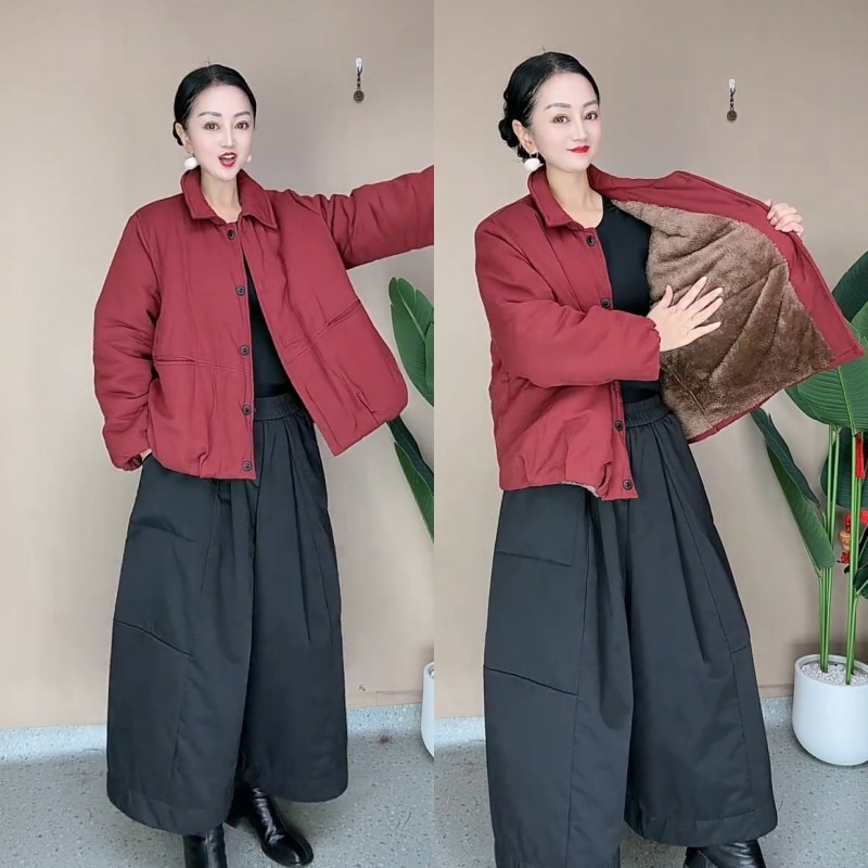 冬季新款妈妈加绒加厚棉服外套时尚休闲减龄保暖棉衣棉裤两件套